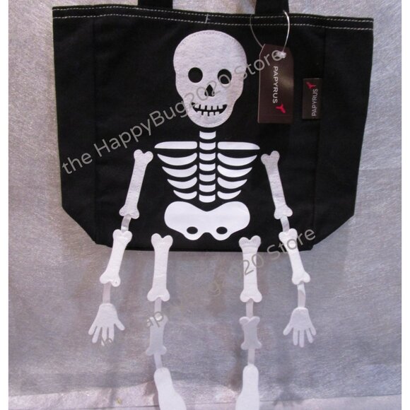 SKELETON fabric-canvas trick or treat tote bag-PAPYRUS- arms-legs move! NEW - Picture 6 of 10